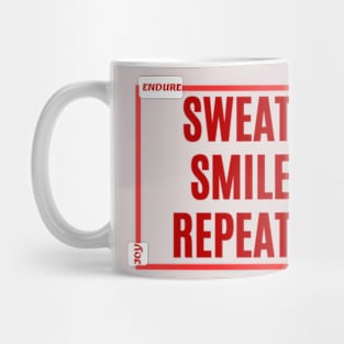 Sweat, Smile, Repeat - Joy, Endure, Thrive - Deep Red Text Design for Apparel & Accessories Mug